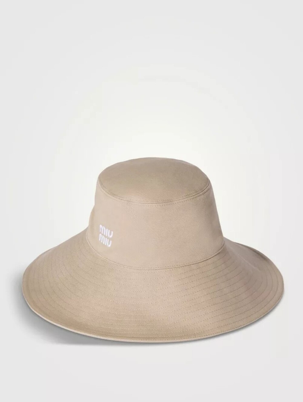 🔥NEW‼️✨️ MIU MIU ✨️ Tan Beige Wide Brim Hat w. White Logo - Women Men Unisex - Picture 4 of 15